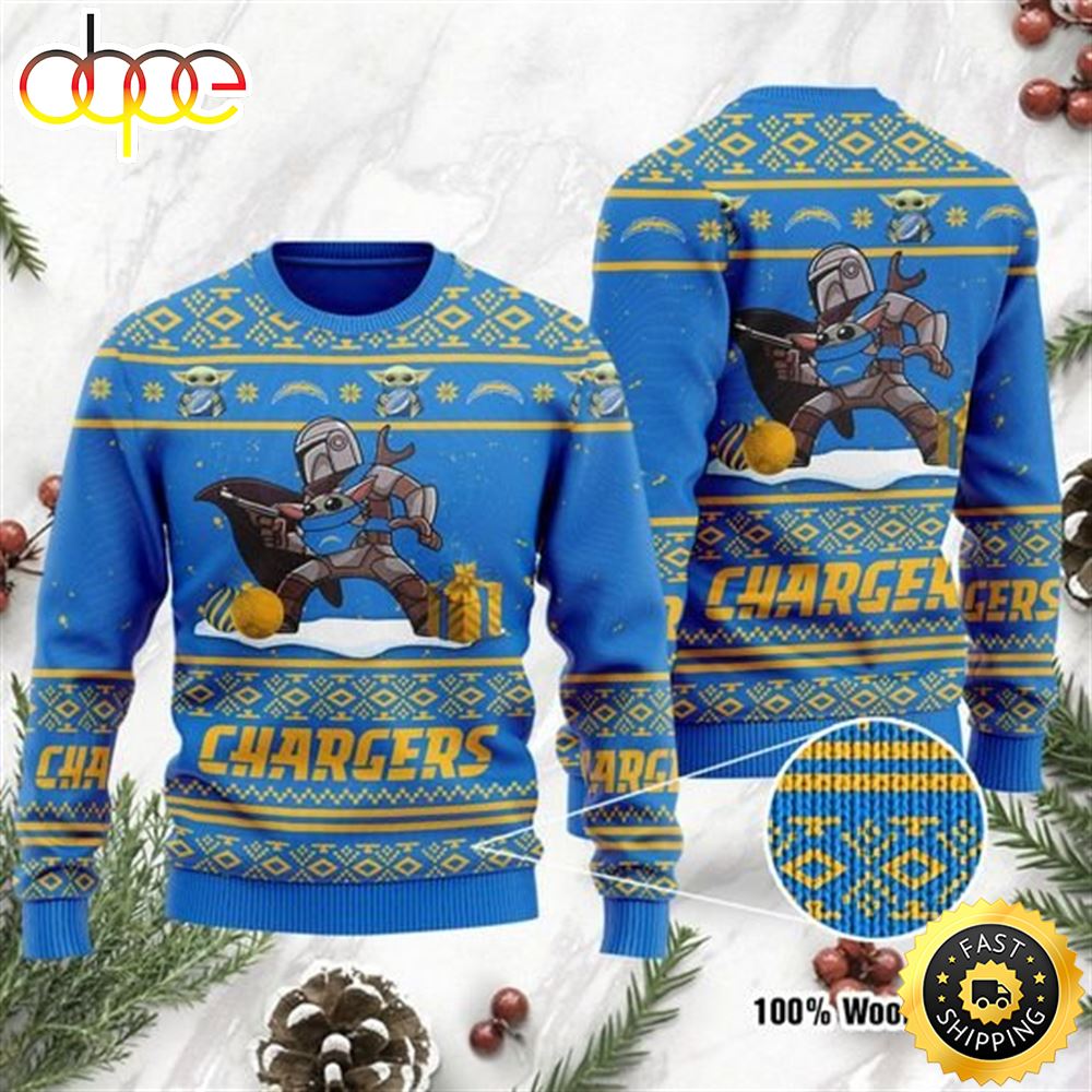 Baby Yoda Boba Fett The Mandalorian Los Angeles Chargers Ugly Christmas Sweater Lxbpwg