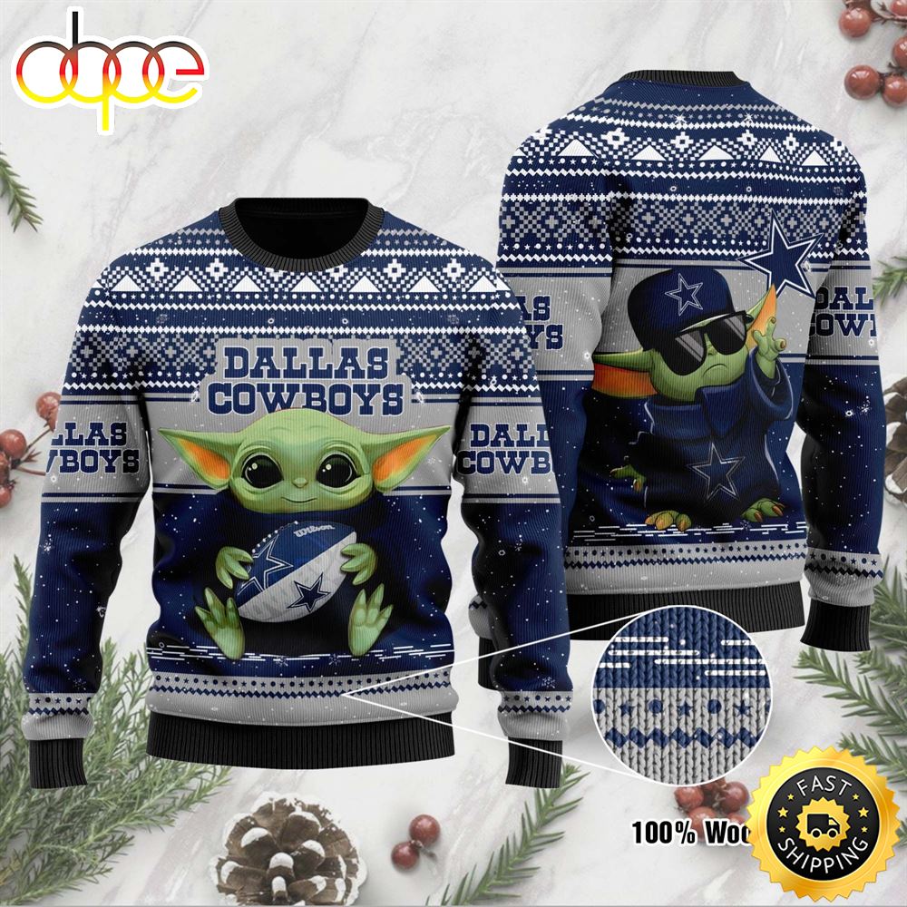 Baby Yoda Dallas Cowboys NFL Christmas Ugly Sweater Uxaljs