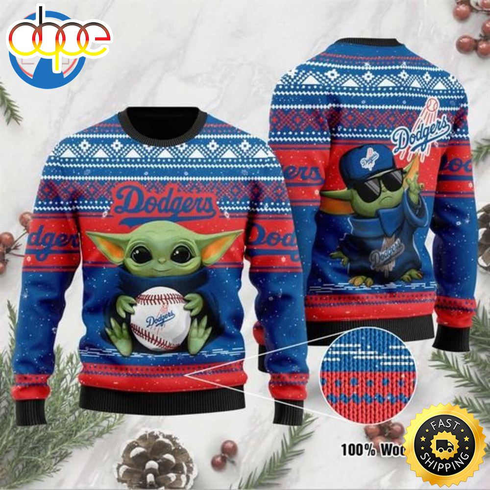 Baby Yoda Los Angeles Dodgers Ugly Christmas Sweater Bgqycr