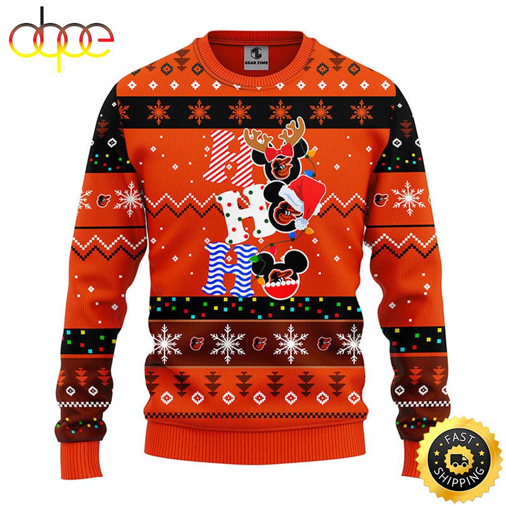 Baltimore Orioles Hohoho Mickey Christmas Ugly Sweater 1 Rh2iza