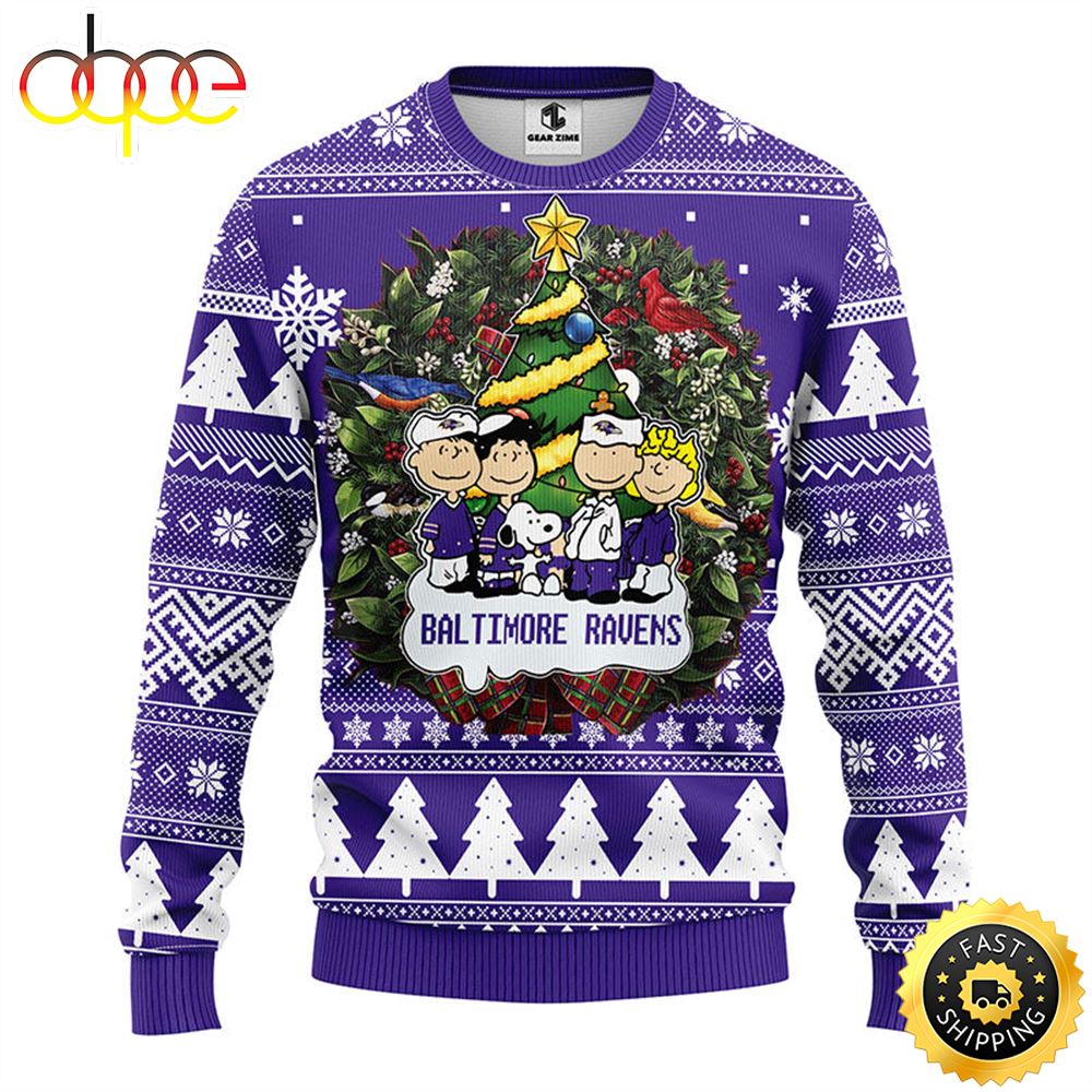 Baltimore Ravens Snoopy Dog Christmas Ugly Sweater 1 Hymikl