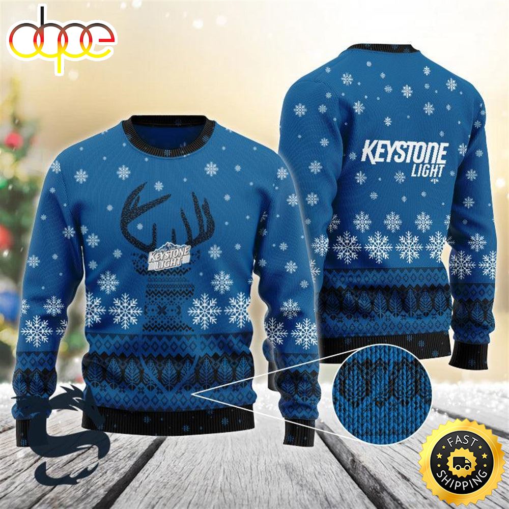 Blue Keystone Light Reindeer Snowy Christmas Beer Sweater ...