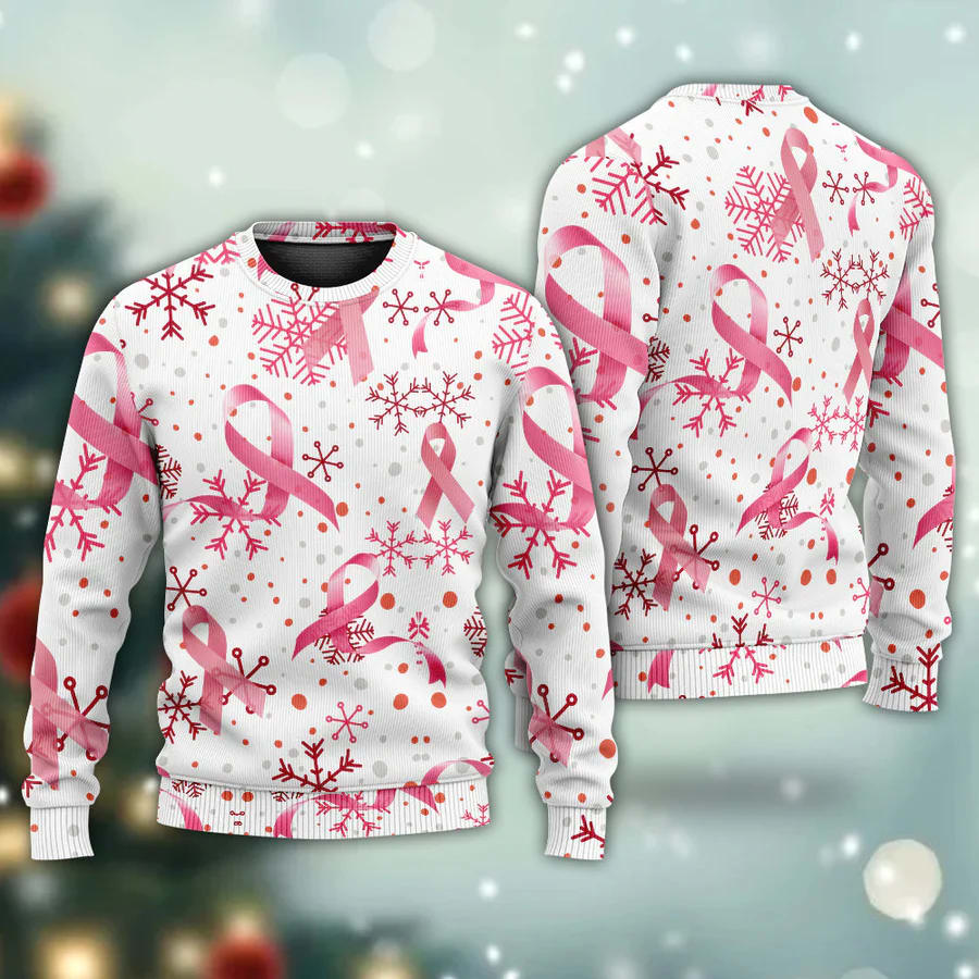 Breast Cancer Pink Ribbon Merry Christmas Sweater Uxx2z4