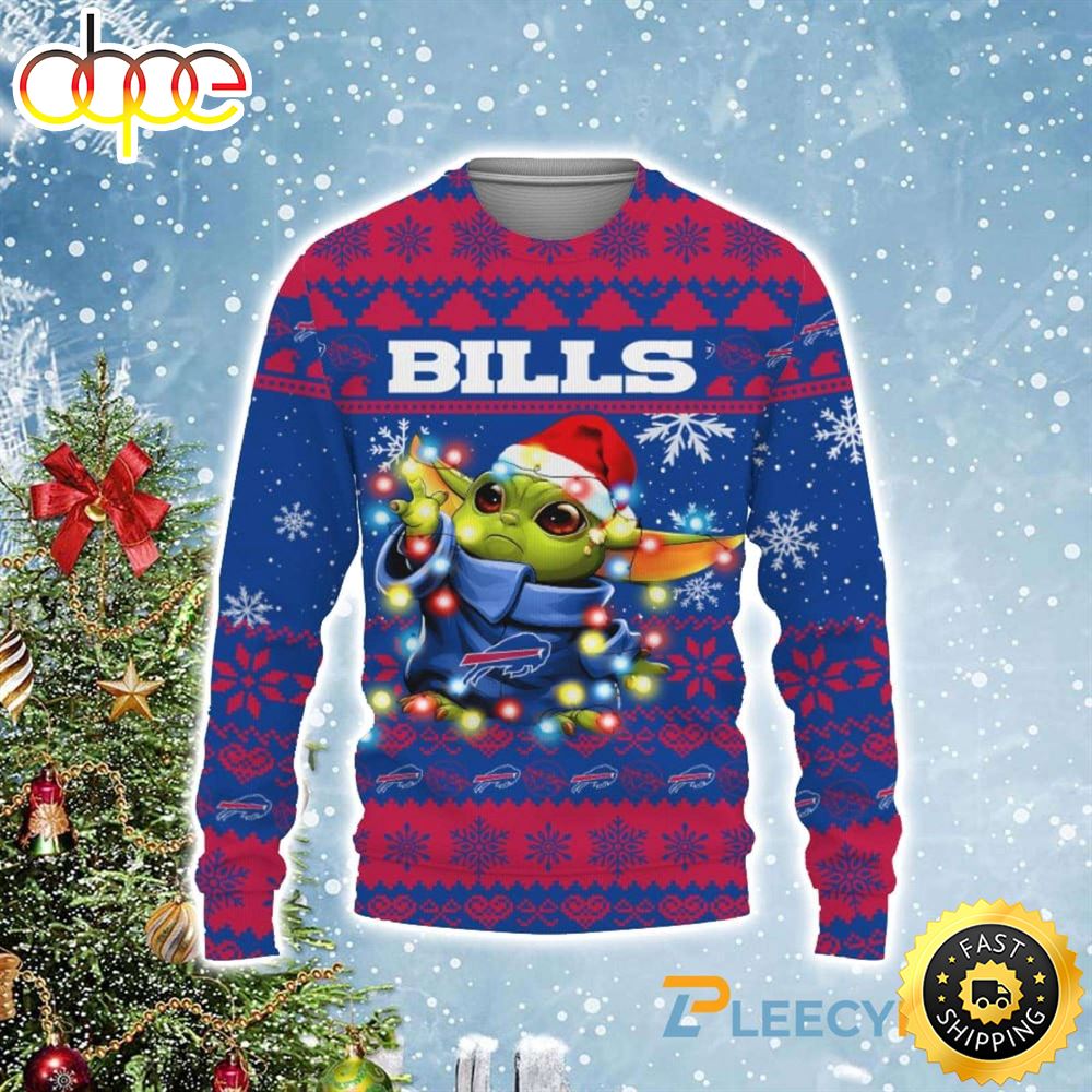 Buffalo Bills Baby Yoda Star Wars Christmas Light Up Ugly Sweater