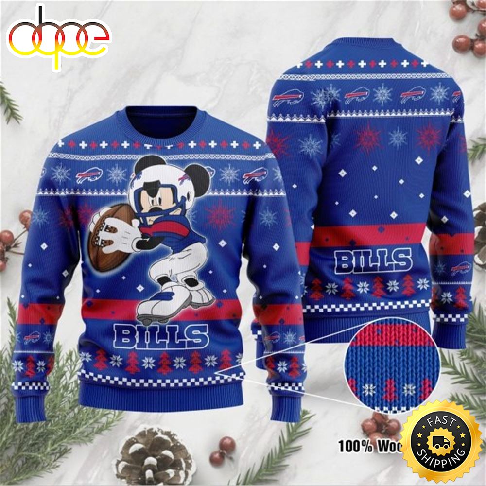 Buffalo Bills Mickey Mouse Disney Football Player Funny Ugly Christmas Sweater 1 Ntmbmt