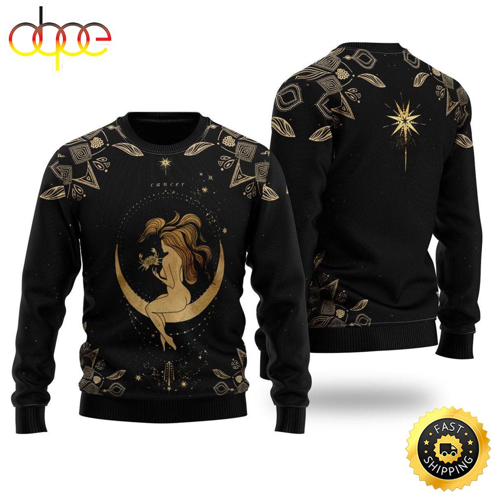 Cancer Golden Zodiac Ugly Christmas Sweater Aakuu2