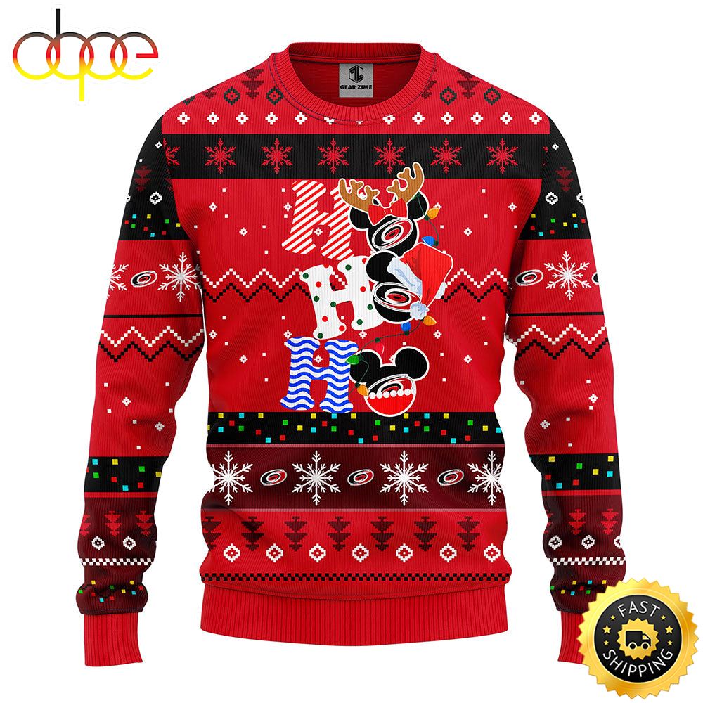 Carolina Hurricanes Hohoho Mickey Christmas Ugly Sweater 1 Bip2f0