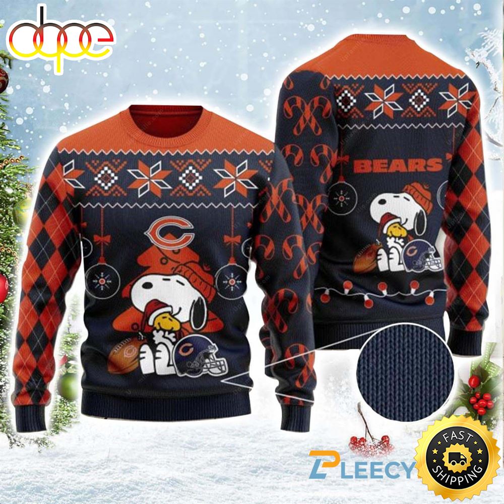 Chicago Bears Charlie Brown Snoopy Hug Woodstock Ugly Christmas Sweater 1 Qmi6wf