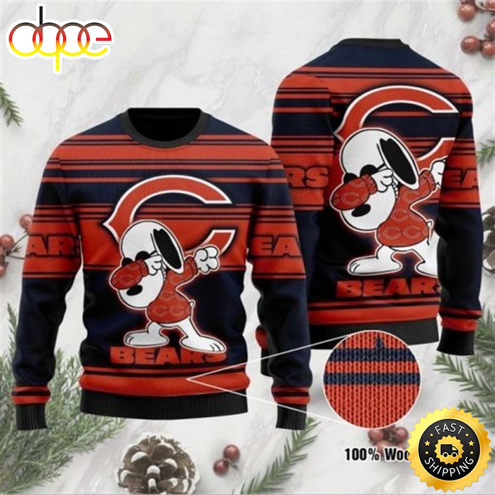 Chicago Bears Snoopy Dabbing Ugly Christmas Sweater 1 Jkc8pz