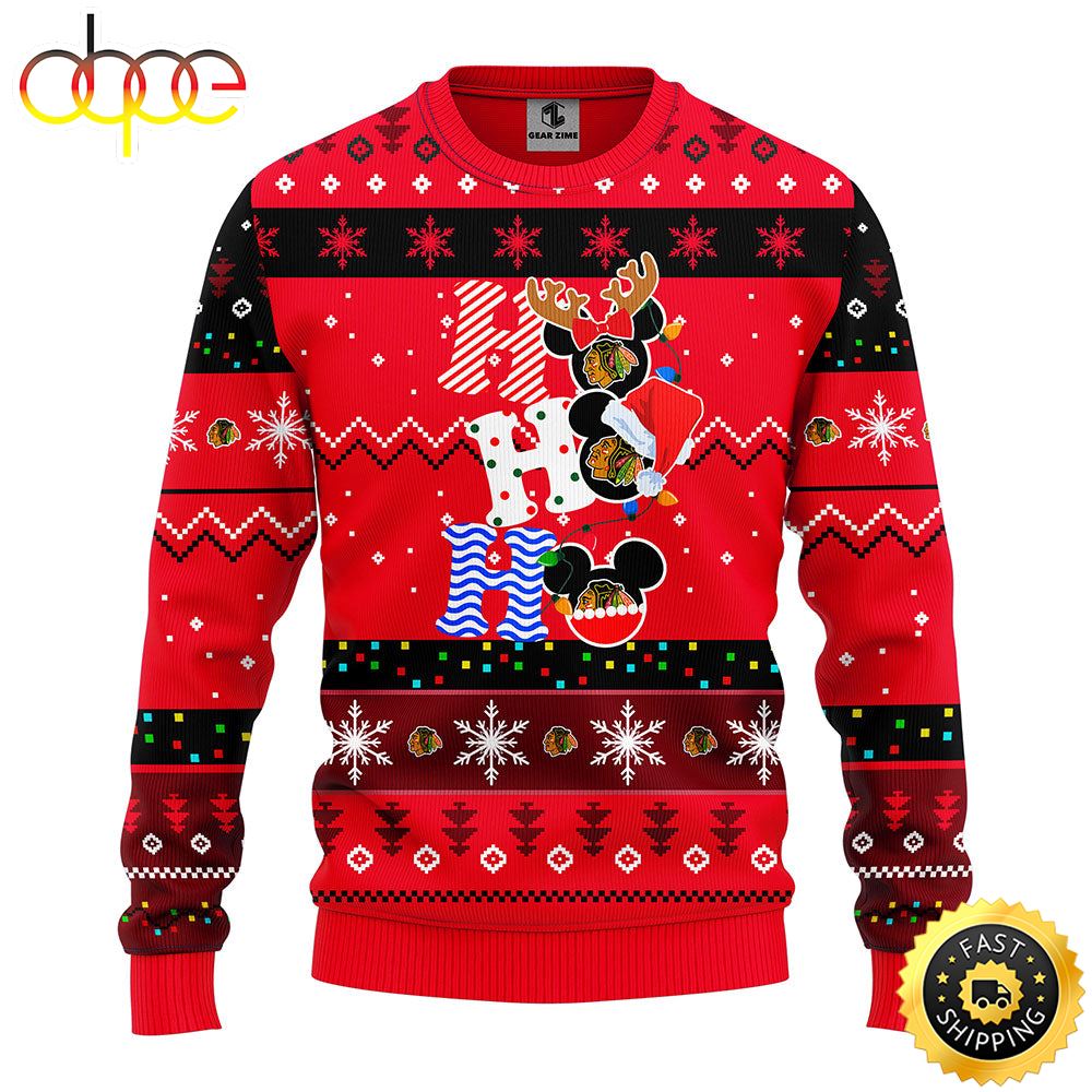 Chicago Blackhawks Hohoho Mickey Christmas Ugly Sweater 1 Yd4j52