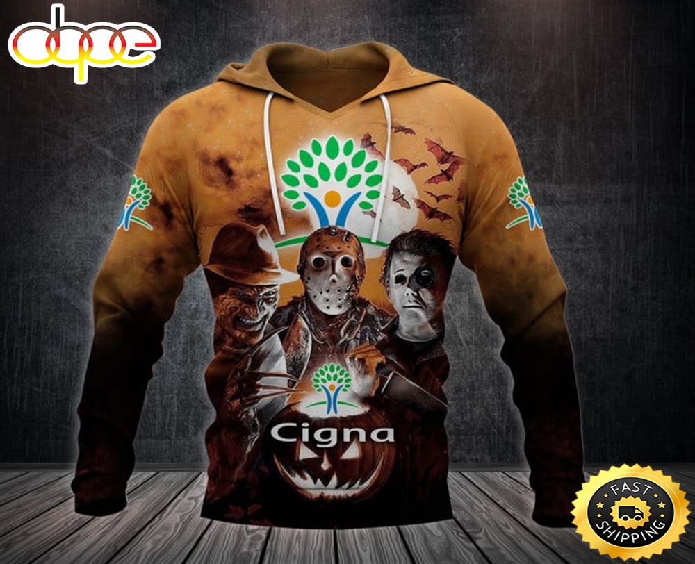 Cigna With Michael Myers And Freddy Krueger And Jason Voorhees Pumpkin Halloween All Over Print Hoodie Iyghzc