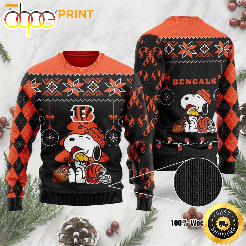 Cincinnati Bengals Funny Peanuts Snoopy Woodstock Ugly Christmas Sweater 1 Kvcn5l