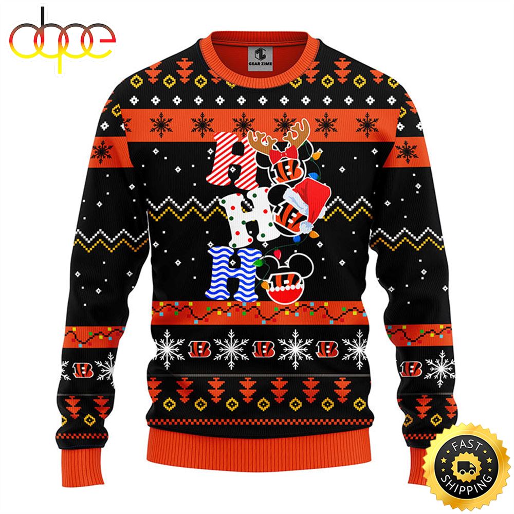 Cincinnati Bengals HoHoHo Mickey Christmas Ugly Sweater 1 Txbnpe