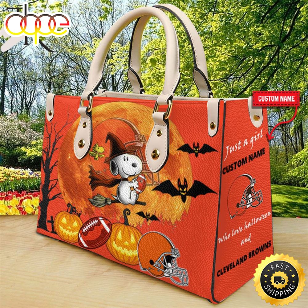 Cleveland Browns NFL Snoopy Halloween Women Leather Hand Bag 1 Am4g8z
