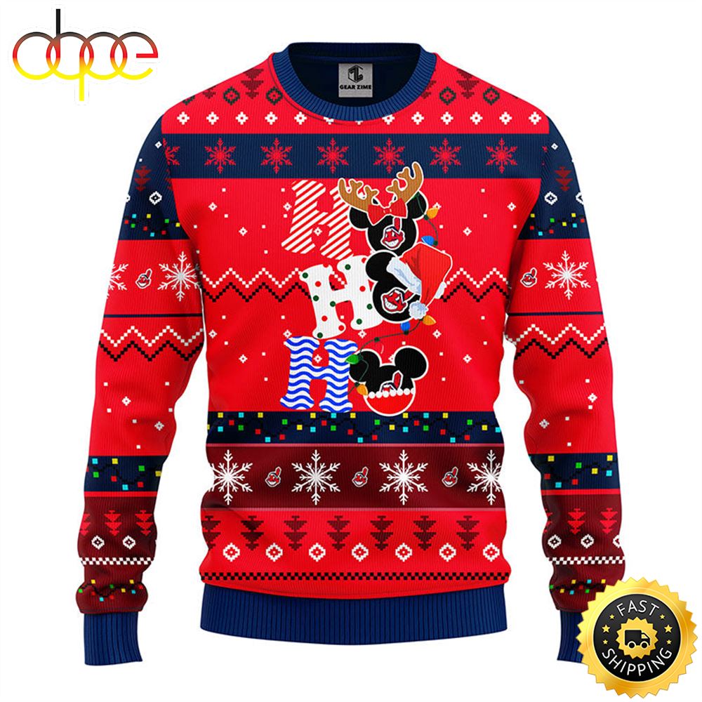 Cleveland Indians Hohoho Mickey Christmas Ugly Sweater 1 Eborzf