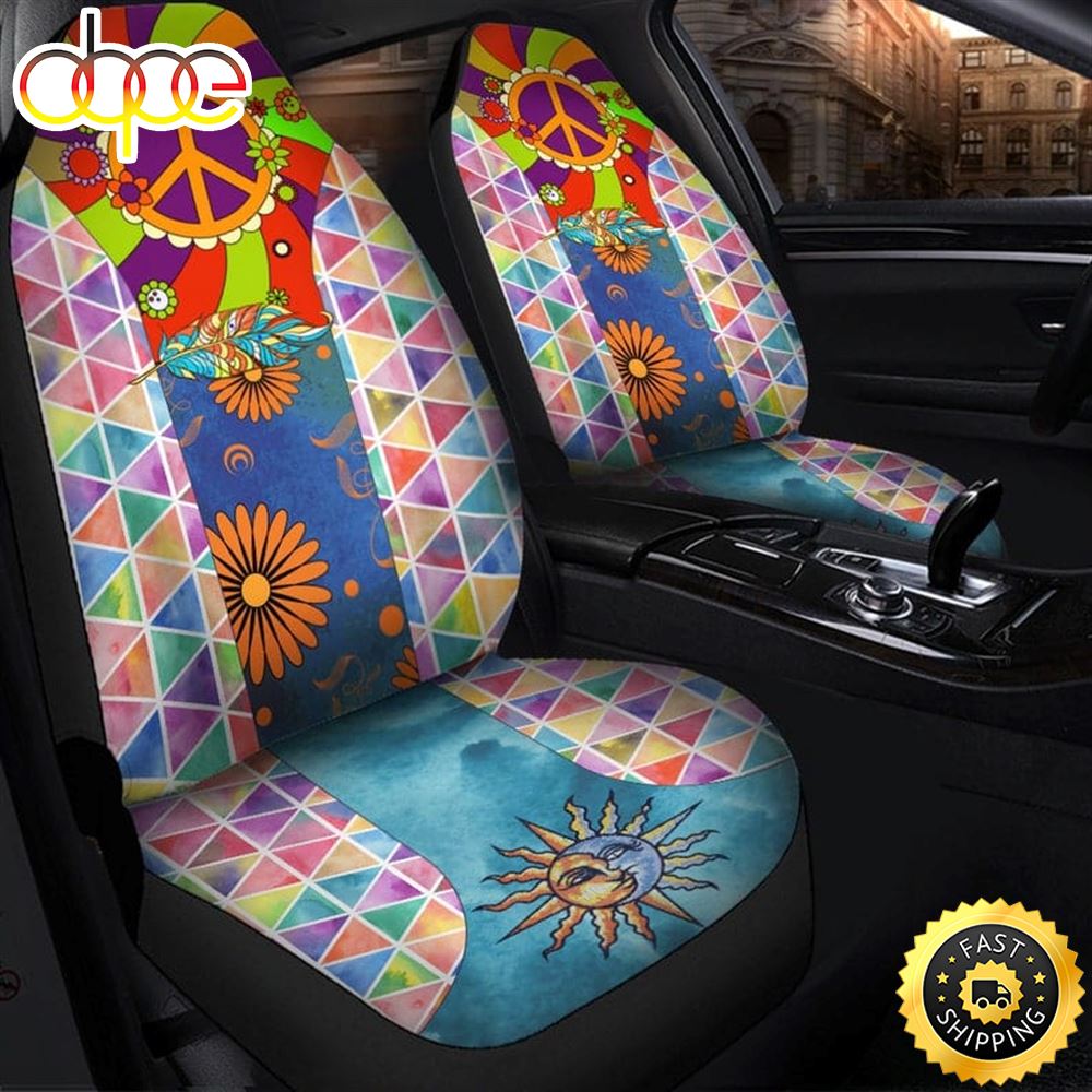 Colorful Hippie Car Seat Covers Hippy Boho Peace Sign Patterns Universal Seat Covers Set Of 2 Car Seat Protectors Uax4tm