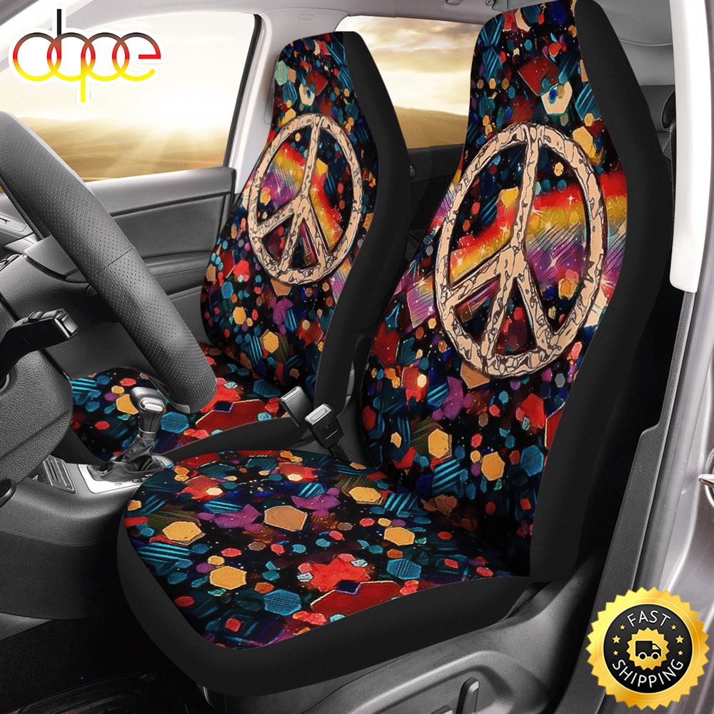 Colorful Hippie Car Seat Covers With Peace Sign Patterns Universal Seat Covers Set Of 2 Car Seat Protectors B9cyw4