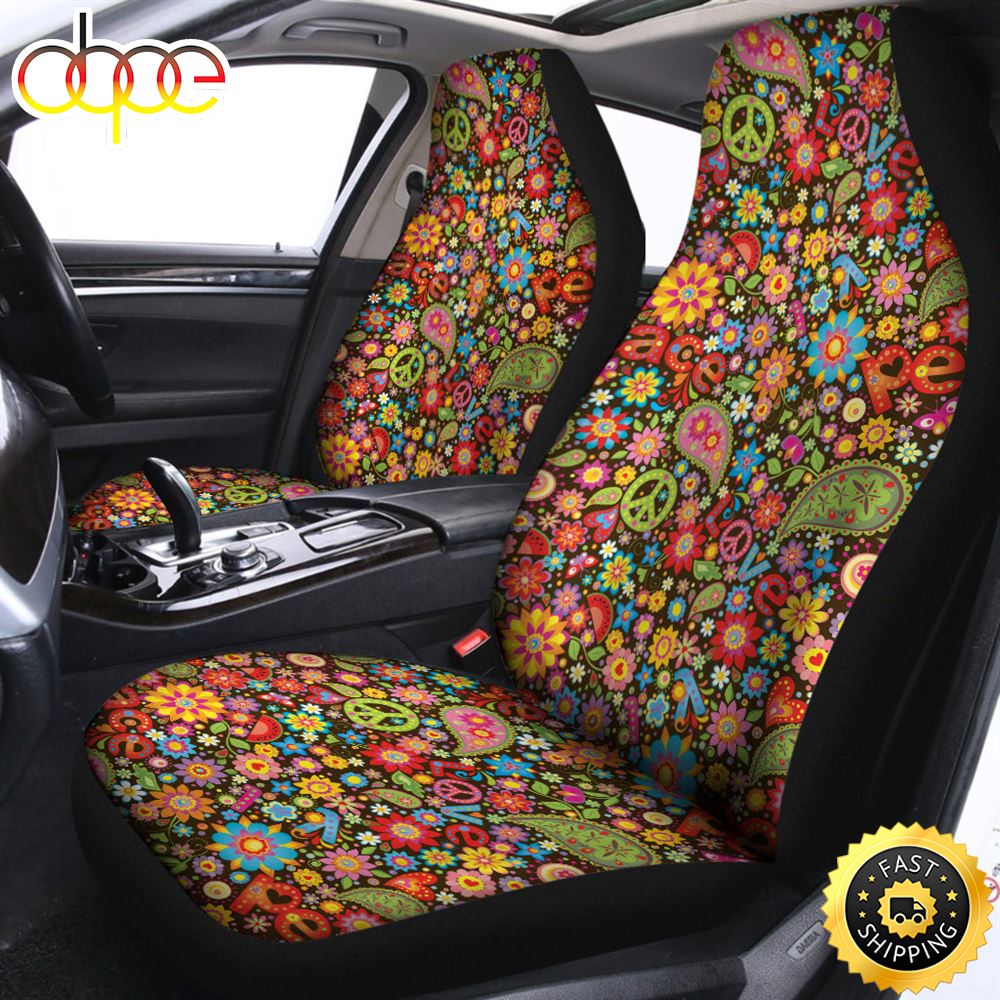 Colorful Hippie Peace Symbols Print Universal Fit Car Seat Covers Homet7