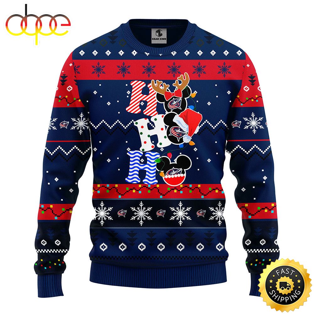 Columbus Blue Jackets Hohoho Mickey Christmas Ugly Sweater 1 Zt20k8