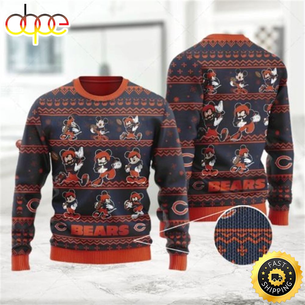 Cute Mickey Mouse Chicago Bears Funny Disney Ugly Christmas Sweater 1 Oa0ly5