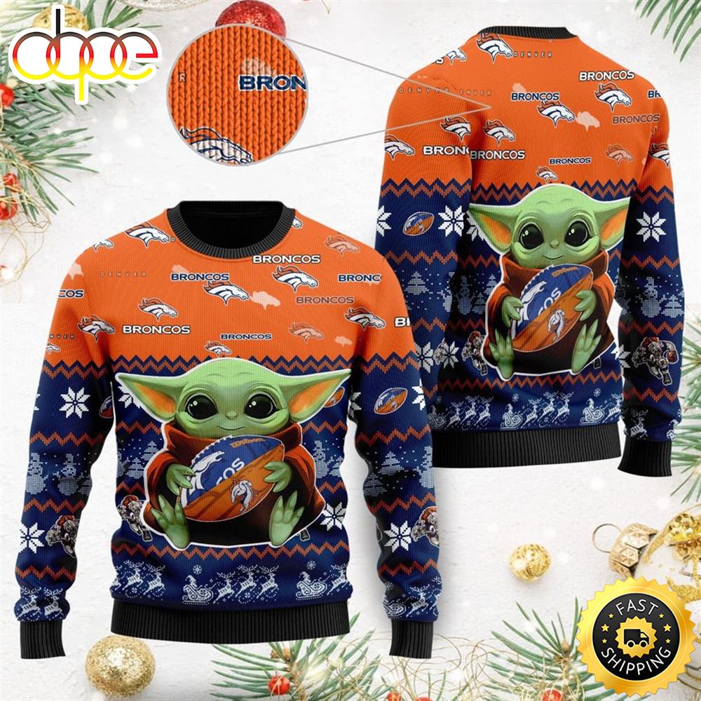 Denver Broncos Baby Yoda Ugly Christmas Sweater Ugly Sweater Christmas