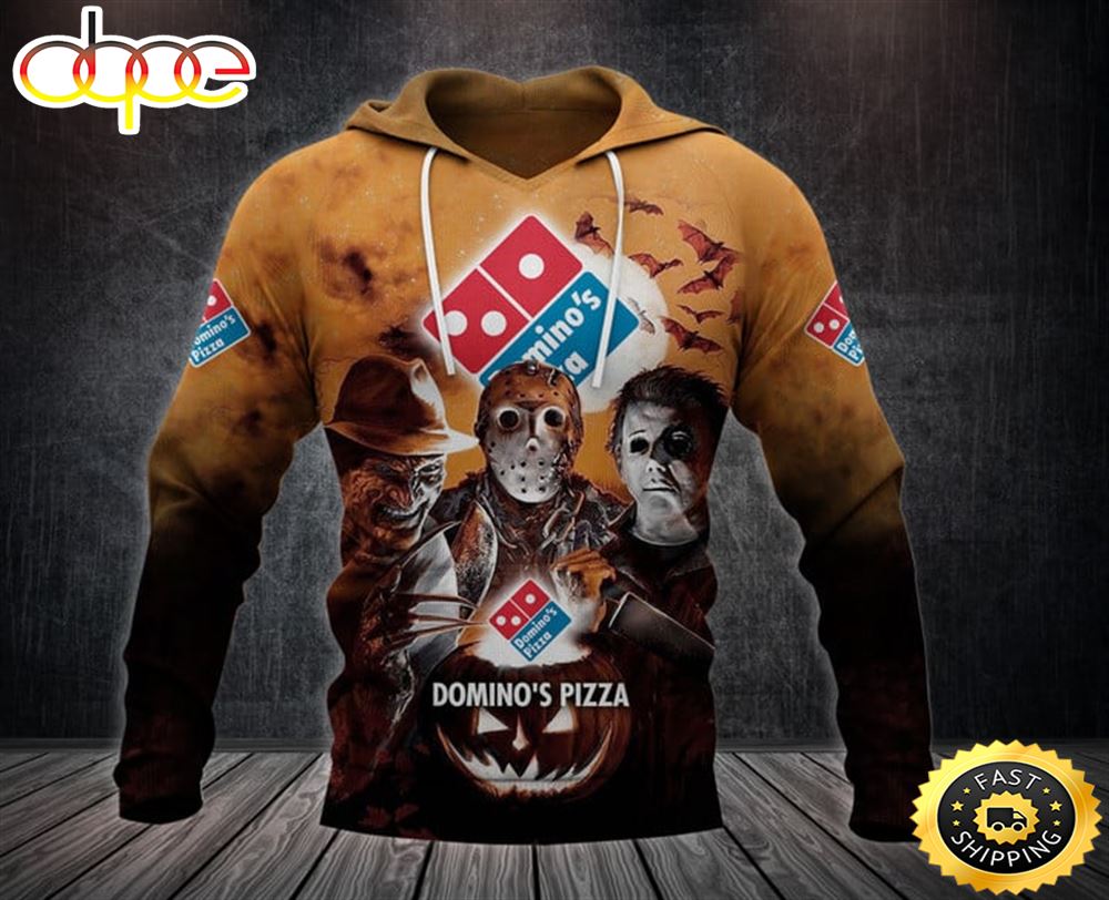 Domino S Pizza With Michael Myers And Freddy Krueger And Jason Voorhees Pumpkin Halloween All Over Print Hoodie Bvvk5w
