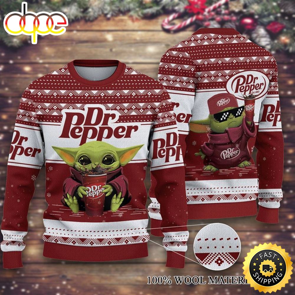 Dr Pepper Baby Yoda Merry Christmas Knitted Ugly Sweater Mamabr