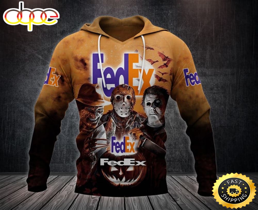 Fedex With Michael Myers And Freddy Krueger And Jason Voorhees Pumpkin Halloween 1 All Over Print Hoodie Tpc1ak