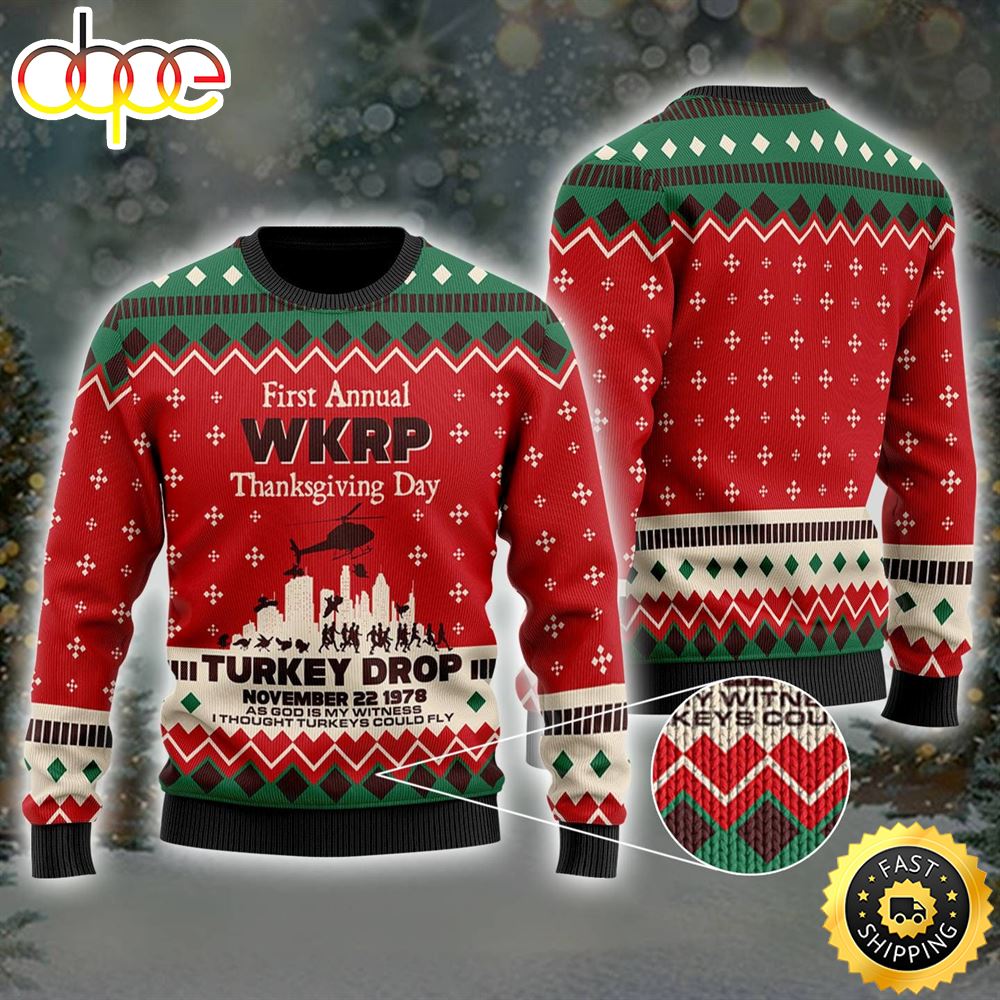 First Annual WKRP Thanksgiving Day Turkey Drop November 22 1978 Ugly Sweater Rl0qdo