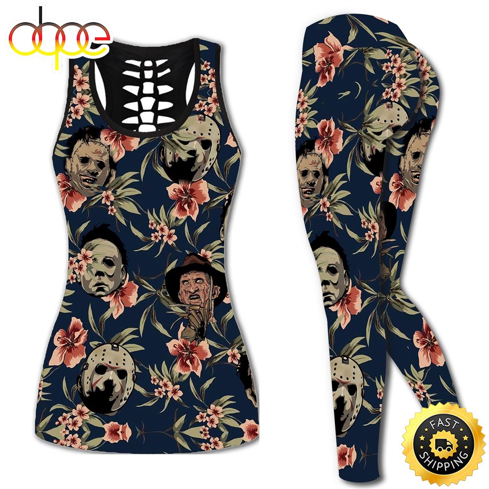 Floral Horror Villians Leggings And Hollow Out Tank Top Wni3qe