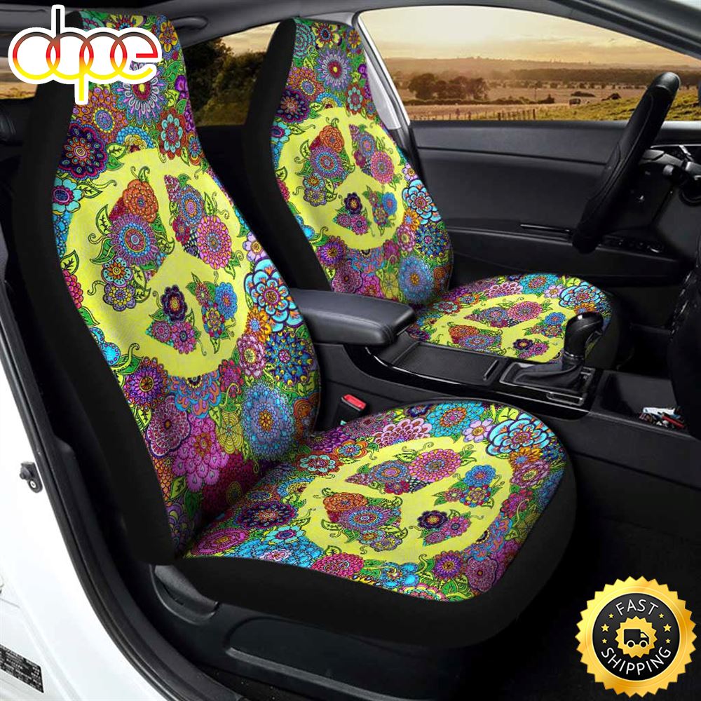 Floral Peace Car Seat Covers Custom Hippie Car Interior Accessories Xspuuo