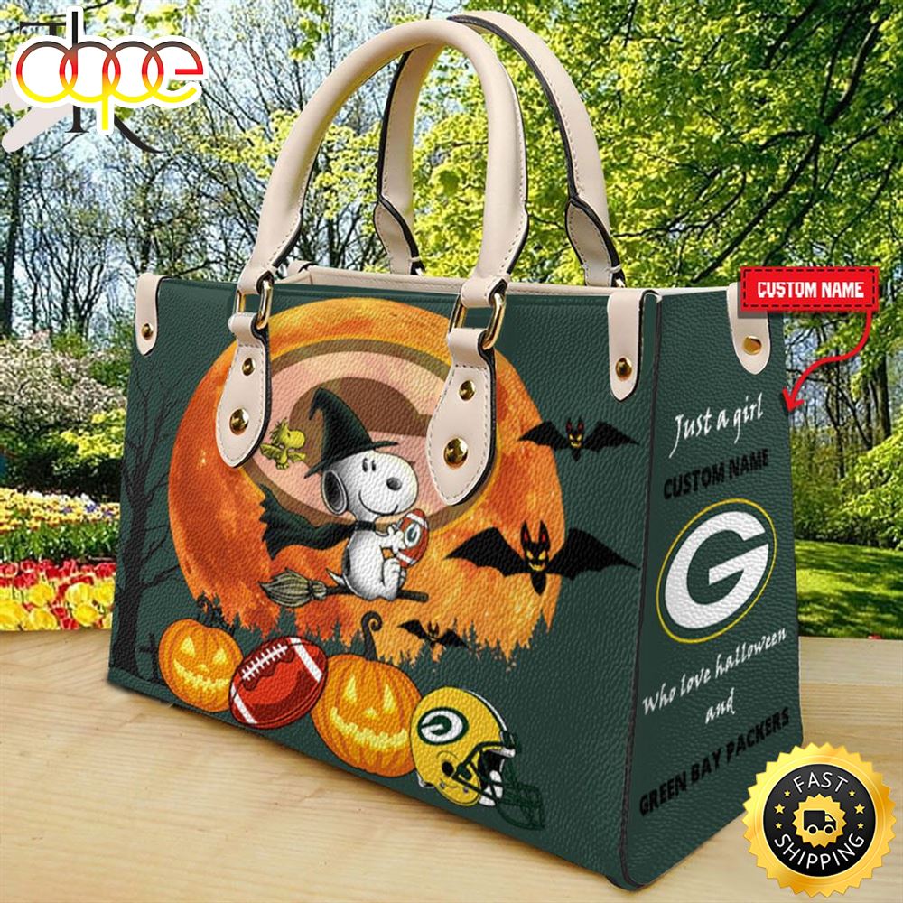Green Bay Packers NFL Snoopy Halloween Women Leather Hand Bag 1 V4bmgt
