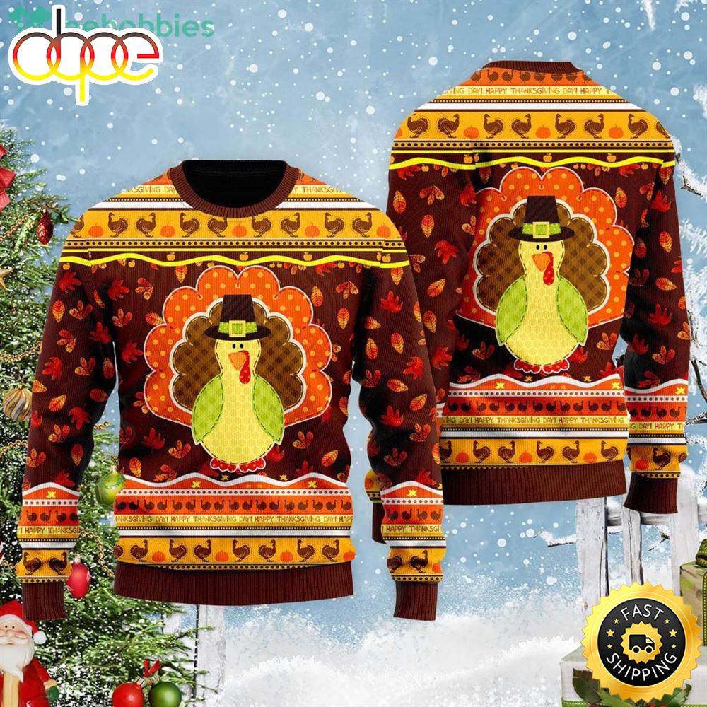 Happy Thanksgiving Turkey Christmas Gift Ugly Christmas Sweater Sknml3