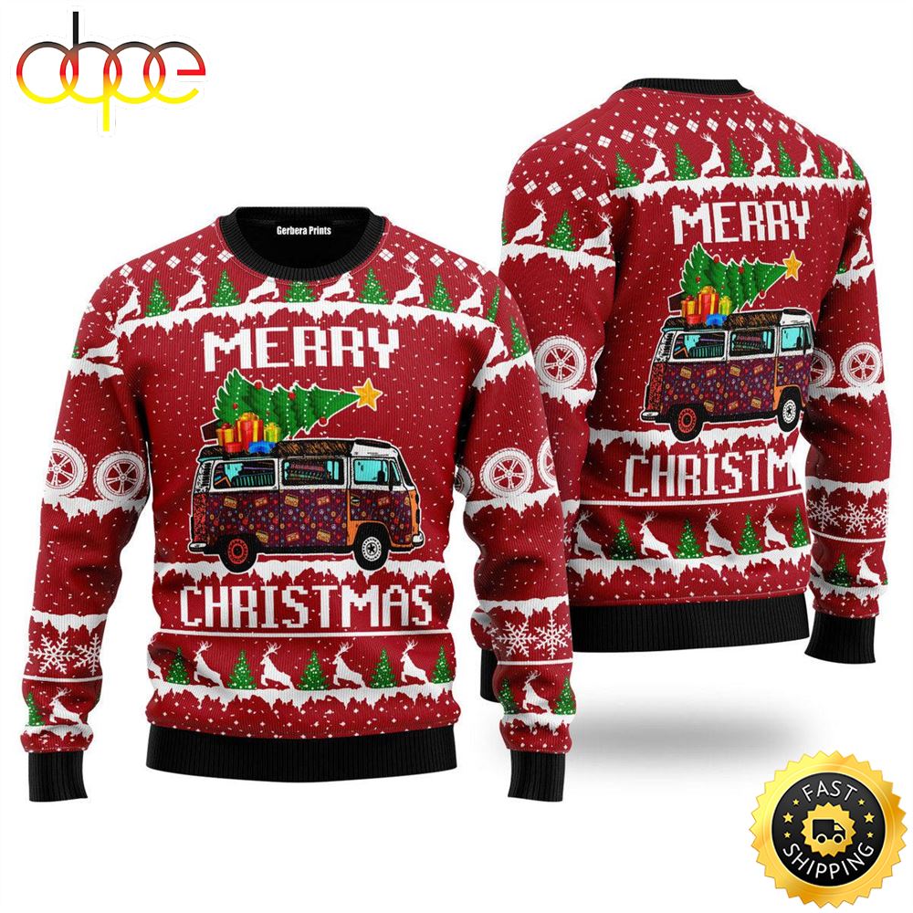 Hippie Car Merry Christmas Ugly Christmas Sweater For Men Women Adult Nbhzox