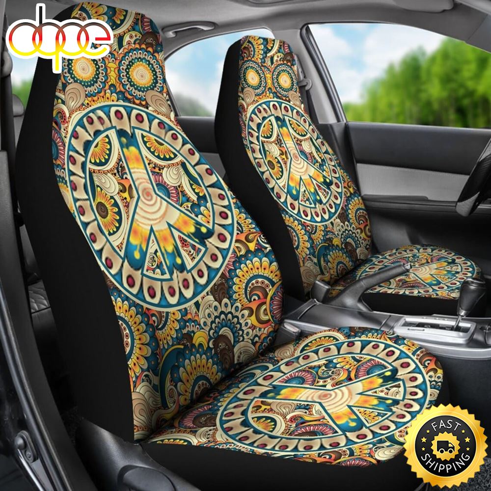 Hippie Car Seat Covers Colorful Hippy Bohemian Peace Sign Patterns Universal Seat Covers Set Of 2 Car Seat Protectors Gjcsuy