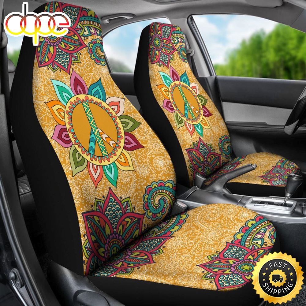 Hippie Car Seat Covers Hippy Bohemian Peace Sign Floral Mandala Themed Universal Seat Covers Set Of 2 Car Seat Protectors. Wxcurl