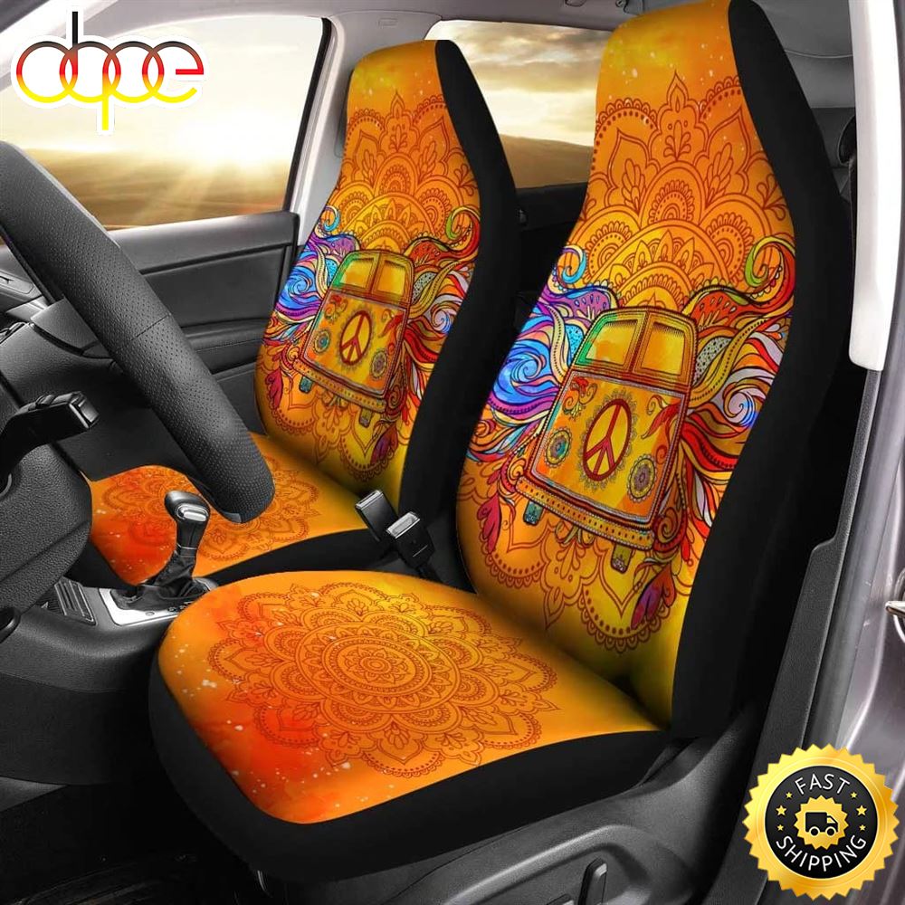 Hippie Car Seat Covers Hippy Van Bohemian Yellow Themed Universal Seat Covers Set Of 2 Car Seat Protectors. D0fmzt