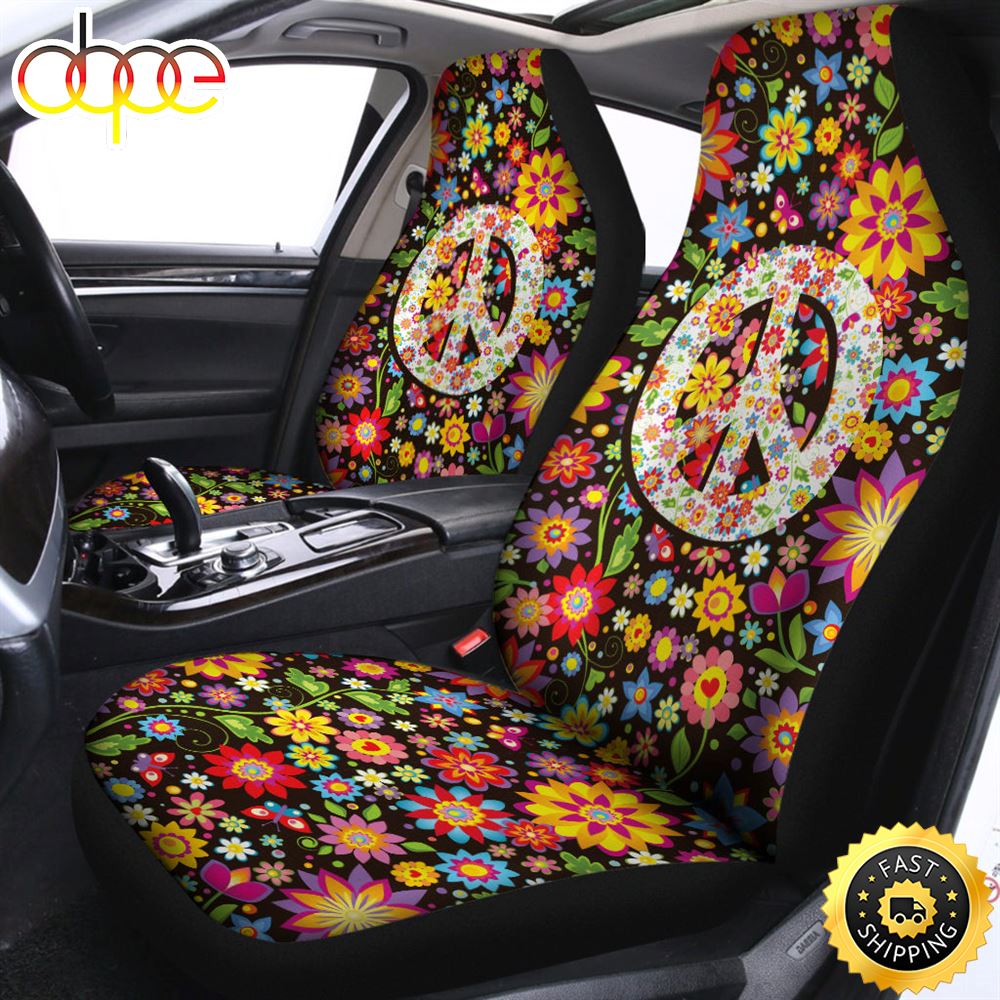 Hippie Flower Peace Sign Print Universal Fit Car Seat Covers Ba8rup