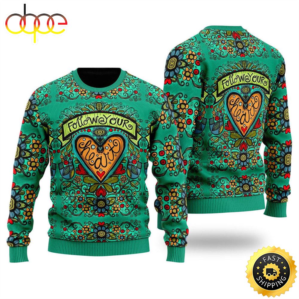 Hippie Follow Your Heart Ugly Christmas Sweater For Men Women Ylhtdo