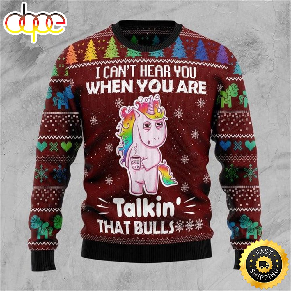Hippie I Can T Hear You Unicorn Ugly Christmas Sweater Zuyqmh