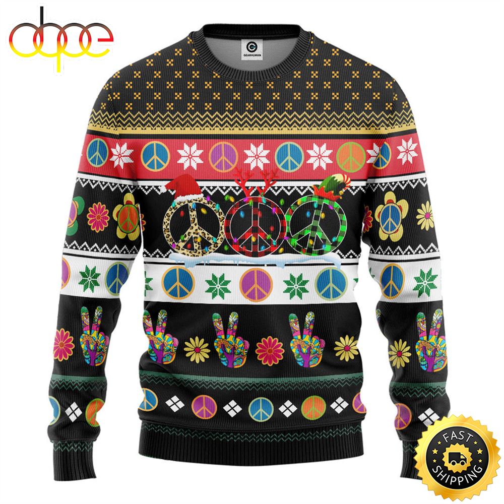 Hippie Merry Christmas Custom Ugly Sweater Mhhudx