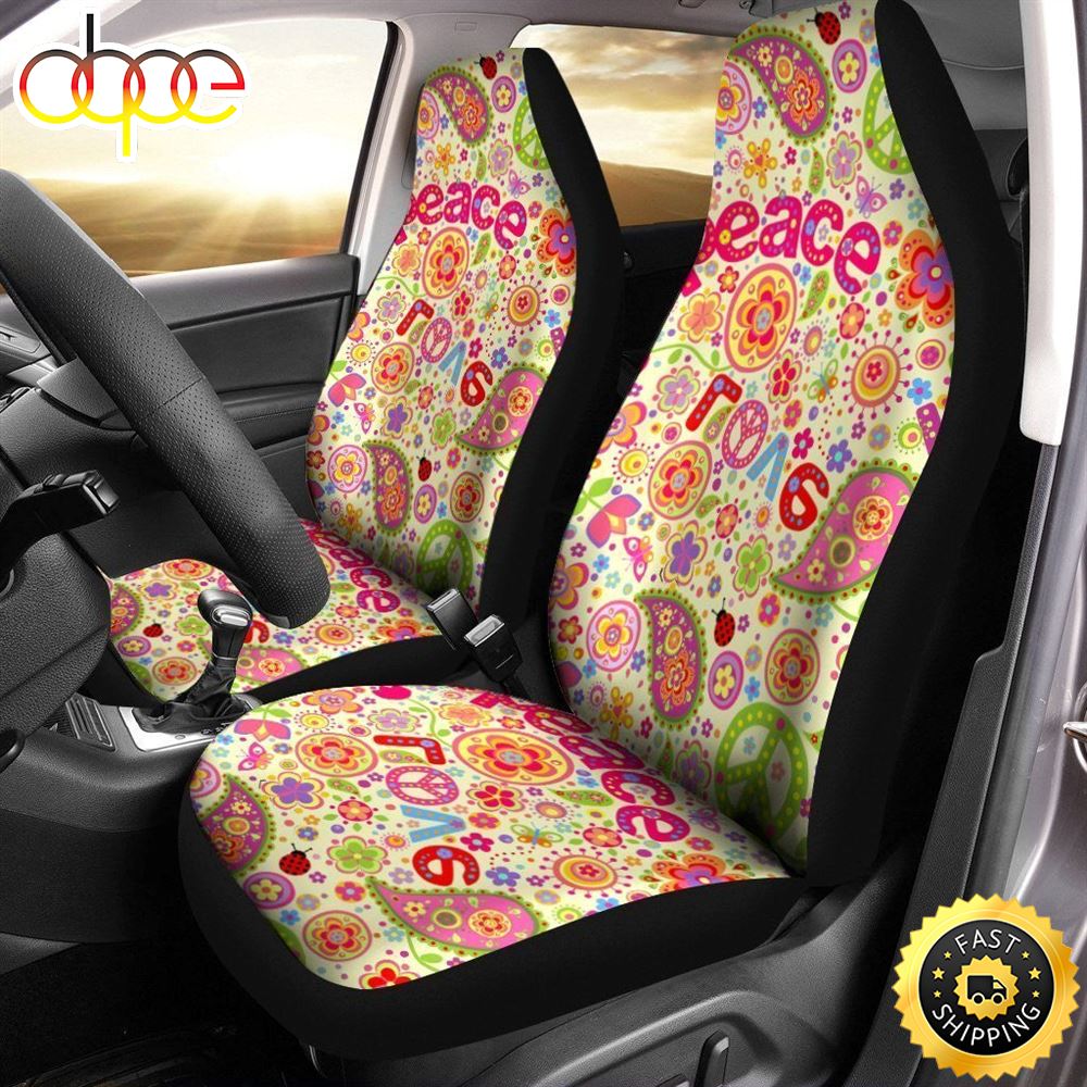 Hippie Peace Car Seat Covers Custom Flower Hippie Car Accessories Inhr6r