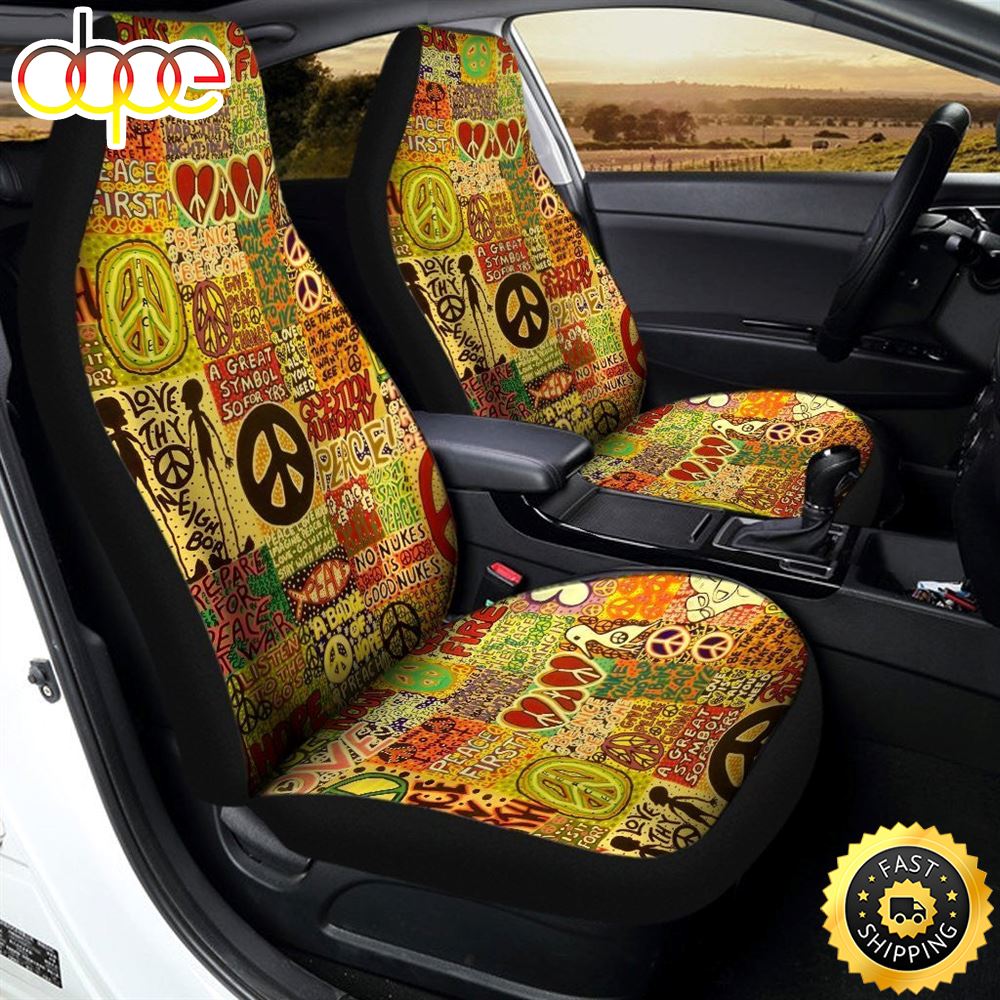 Hippie Peace Car Seat Covers Custom Vintage Hippie Aesthetic Pecwuj