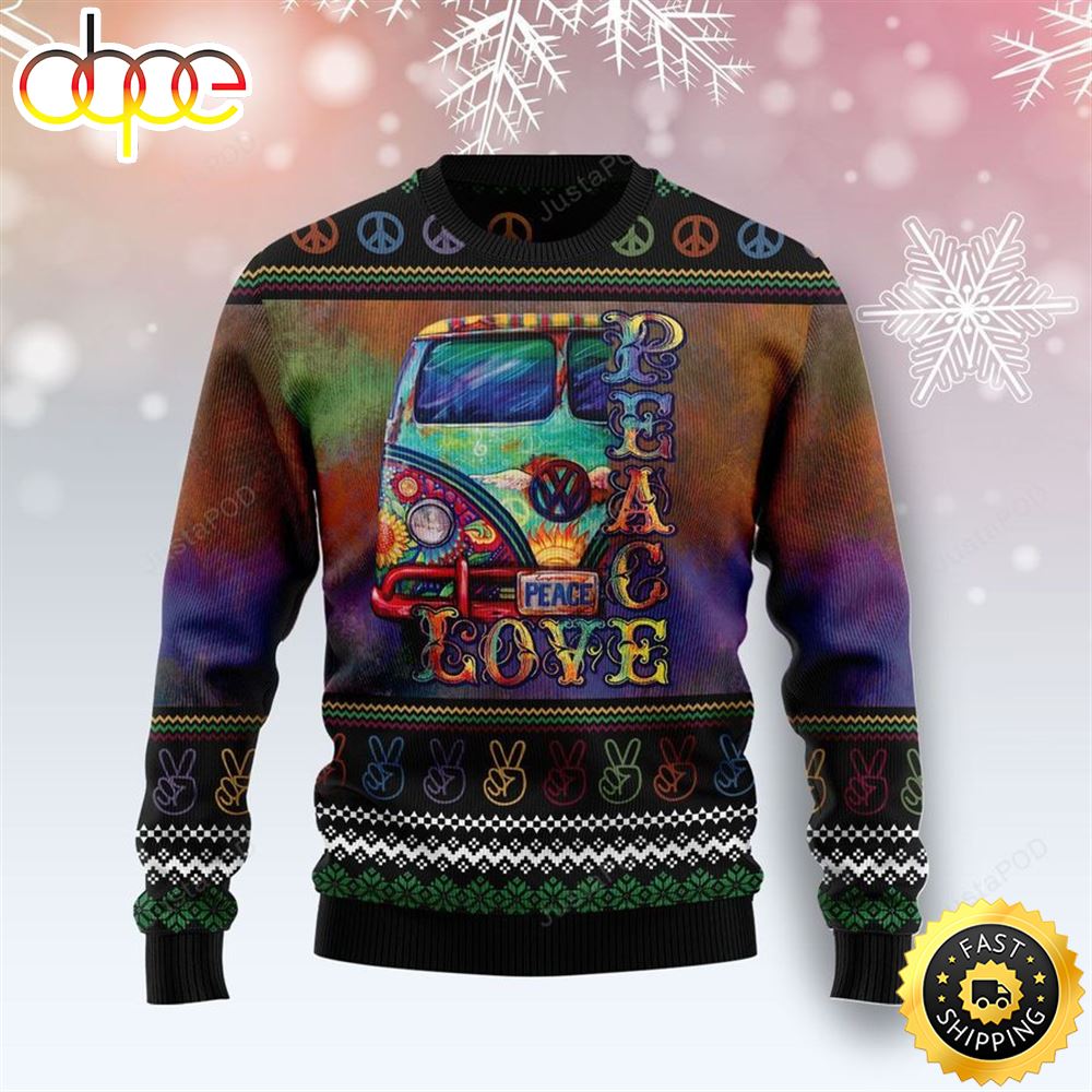 Hippie Peace Love Vans Ugly Christmas Sweater All Over Print Kmukb7