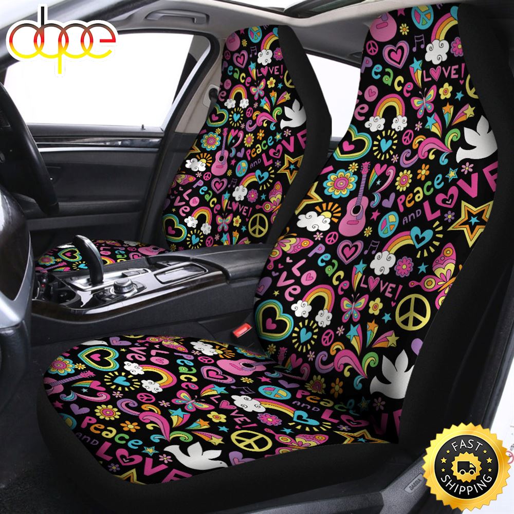 Hippie Peace Sign And Love Pattern Print Universal Fit Car Seat Covers Tvw1jn