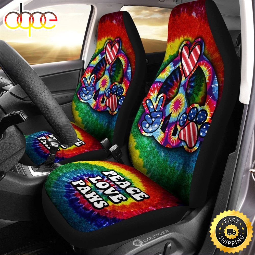 Hippie Tie Dye Car Seat Covers Custom Peace Love Paw US Flag Car Accessories Great Jqgxtd