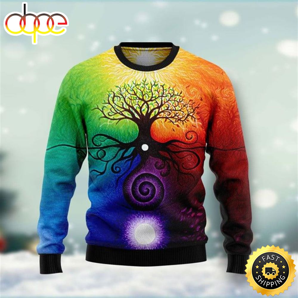 Hippie Tree Of Life Ugly Christmas Sweater Awoyra