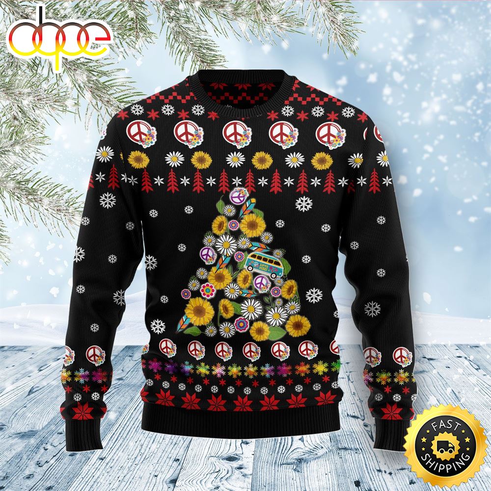 Hippie Tree Xmas Ugly Christmas Sweater For Men Women Adult Zdgvnn