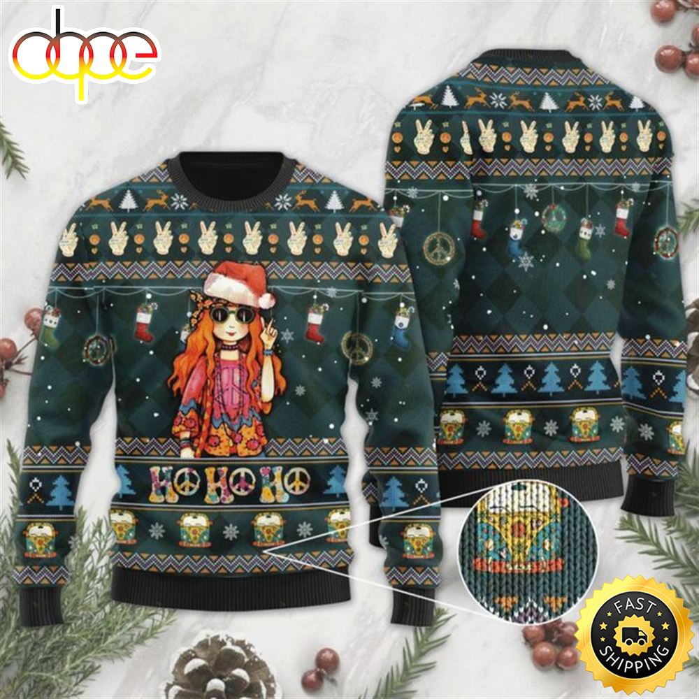 Hippie Ugly Ugly Christmas Sweater Crewneck Sweatshirts For Men Women R9g1qr