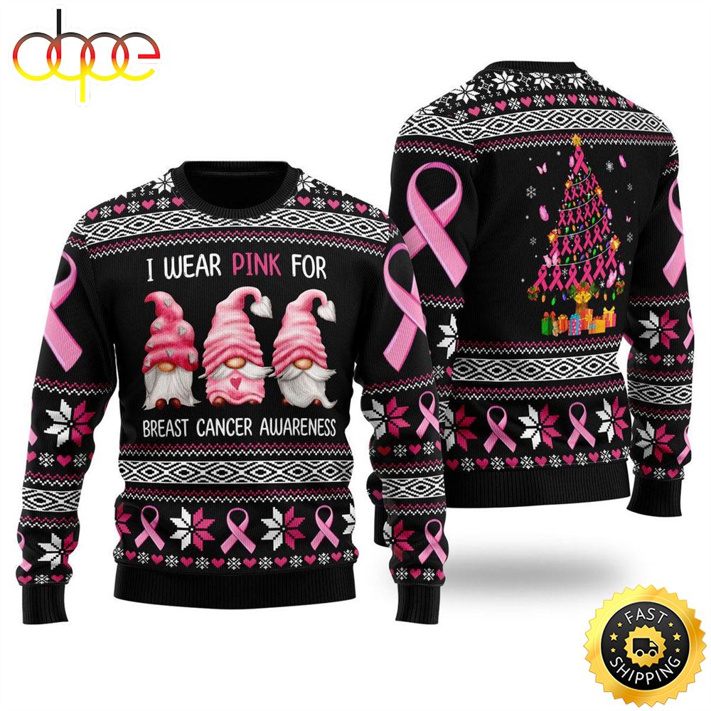 I Was Pink Breast Cancer Awareness Ugly Christmas Sweater Qetiav